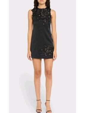 alice + olivia Clyde mini dress Size 0 Black Embellished Floral NWT $695 # F